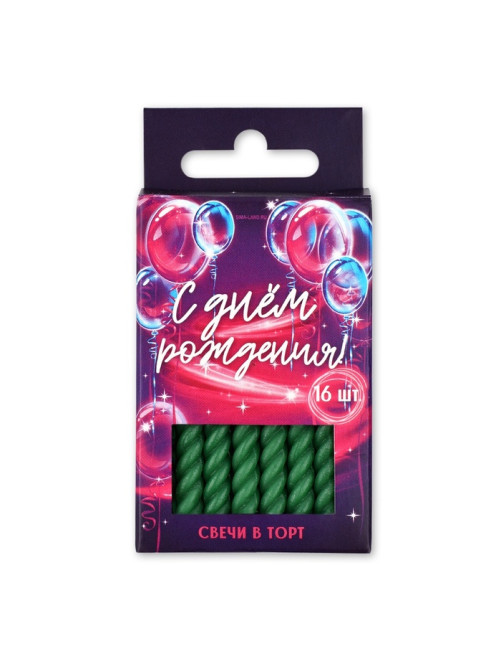 Свечи для торта, зеленые, 16 шт., 6.5×0.5 см