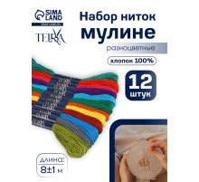 Нитки мулине TEIRA, 8±1 м, набор 12 шт., хлопок, разноцветные