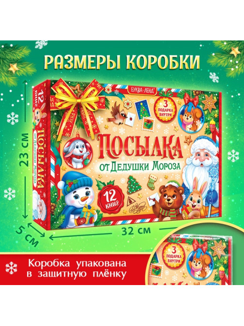 Подарок на Новый год для детей «Посылка от Дедушки Мороза», большой новогодний подарочный набор книг 12 шт., письмо деду морозу, адвент - бродилка, значки