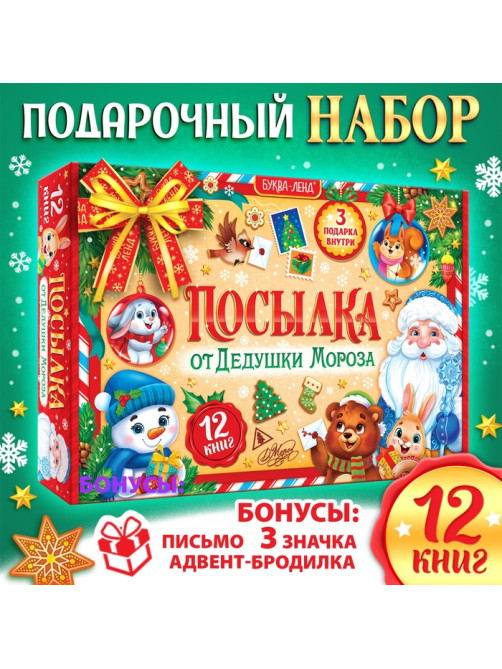 Подарок на Новый год для детей «Посылка от Дедушки Мороза», большой новогодний подарочный набор книг 12 шт., письмо деду морозу, адвент - бродилка, значки