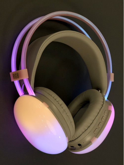 Наушники беспроводные, полноразмерные, Mybit W-33, RGB подсветка, Bluetooth 5.3, 800 мАч, Type-C, RGB подсветка, розовые