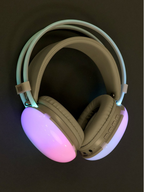 Наушники беспроводные, полноразмерные, Mybit W-33, RGB подсветка, Bluetooth 5.3, 800 мАч, Type-C, RGB подсветка, белые