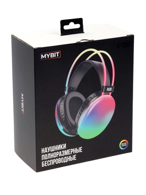 Наушники беспроводные, полноразмерные, Mybit W-33, RGB подсветка, Bluetooth 5.3, 800 мАч, Type-C, RGB подсветка, белые