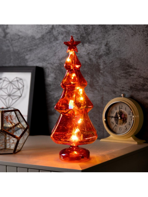 Светодиодная фигура «Ёлка янтарная», 30×13 см, 10 LED, от батареек АААх2, свечение тёплое белое