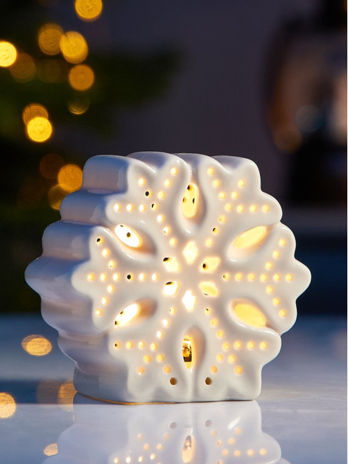 Светодиодная фигура «Снежинка», 9×4.4×8.8 см, 1 LED, керамика, от батареек LR44×3, тёплый белый свет