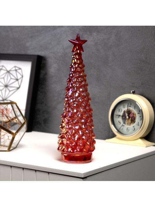 Светодиодная фигура «Ёлка красная», 28×12 см, 10 LED, от батареек АААх2, свечение тёплое белое