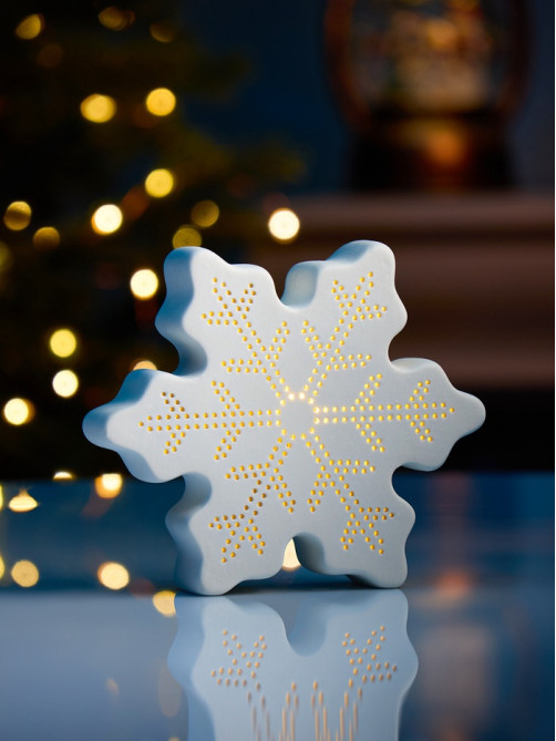 Светодиодная фигура «Снежинка» 13.2×11.6×4 см, 1 LED, керамика, от батареек LR44×2, свечение тёплое белое