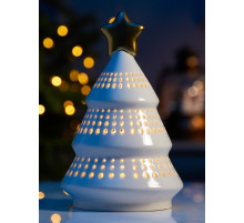 Светодиодная фигура «Ёлка с золотой звездой», 17.5×11×11 см, 1 LED, керамика, от батареек LR44×3, тёплый белый свет