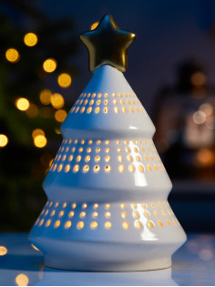 Светодиодная фигура «Ёлка с золотой звездой», 17.5×11×11 см, 1 LED, керамика, от батареек LR44×3, тёплый белый свет