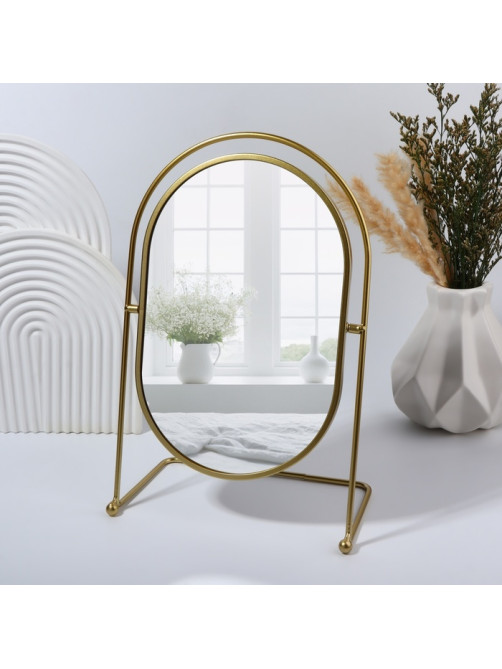 Зеркало настольное PREMIUM, металлическое, 22×34×12 см, (17.5×26.5 см), цвет золотой