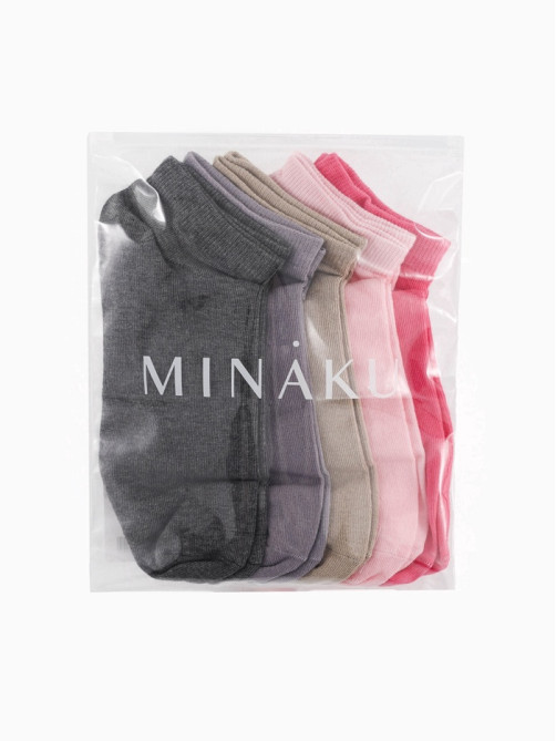 Носки женские MINAKU, набор 5 пар, размер 36-41 (23-25 см), цвет розовый, бежевый, серый
