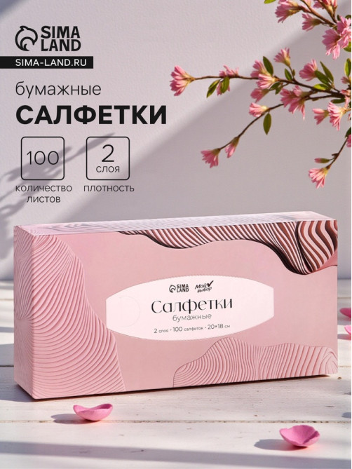 Салфетки бумажные в коробке Мой Выбор, 20×18 см, 2 слоя, 100 листов