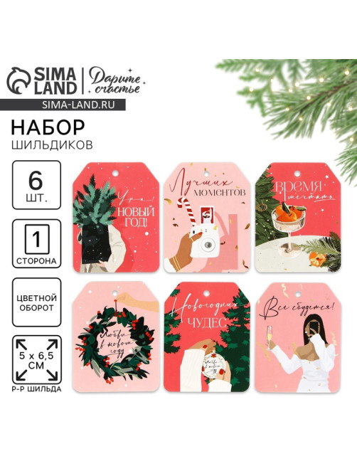 Шильдики новогодние на подарки «Всё сбудется!», набор 6 штук, 6.5×5 см