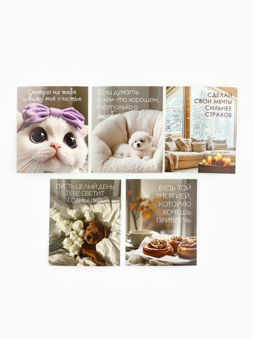 Открытки - мини в коробке со скрепками «Котики», набор 35 шт., 8×10 см