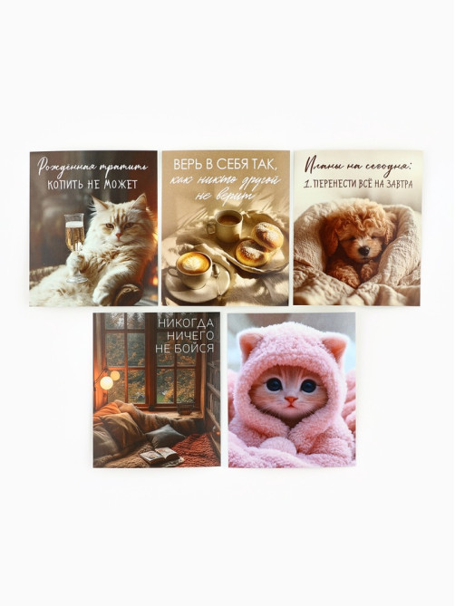 Открытки - мини в коробке со скрепками «Котики», набор 35 шт., 8×10 см