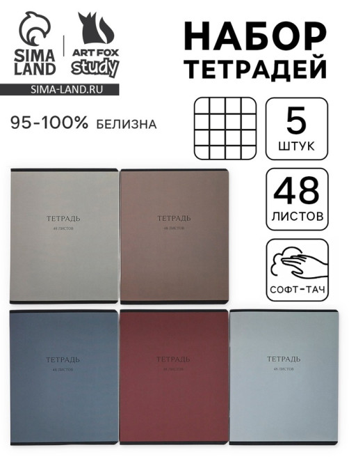 Тетради в клетку, 48 л., набор из 5 шт., блок №1 «Цвет»