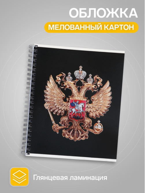 Тетрадь 96 листов в клетку, на гребне «Символика. Герб», МИКС