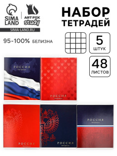 Тетради в клетку, 48 л., набор из 5 шт., блок №1 «Россия»