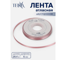 Лента атласная TEIRA, двухсторонняя, 6 мм, 25±1 м, розовая №164