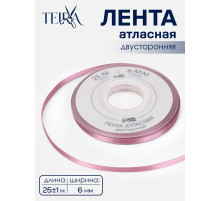 Лента атласная TEIRA, двухсторонняя, 6 мм, 25±1 м, розовая №165