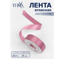 Лента атласная TEIRA, двухсторонняя, 25 мм, 25±1 м, розовая №165