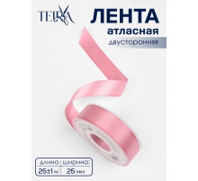 Лента атласная TEIRA, двухсторонняя, 25 мм, 25±1 м, розовая №158