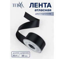 Лента атласная TEIRA, двухсторонняя, 38 мм, 25±1 м, чёрная №0030