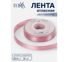 Лента атласная TEIRA, двухсторонняя, 15 мм, 25±1 м, розовая №158