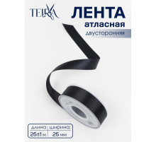 Лента атласная TEIRA, двухсторонняя, 25 мм, 25±1 м, чёрная №0030