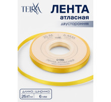 Лента атласная TEIRA, двухсторонняя, 6 мм, 25±1 м, жёлтая №0645