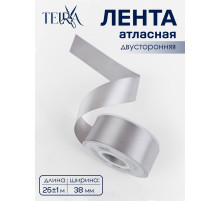 Лента атласная TEIRA, двухсторонняя, 38 мм, 25±1 м, цвет серебряный №837