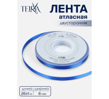Лента атласная TEIRA, двухсторонняя, 6 мм, 25±1 м, синяя №0329