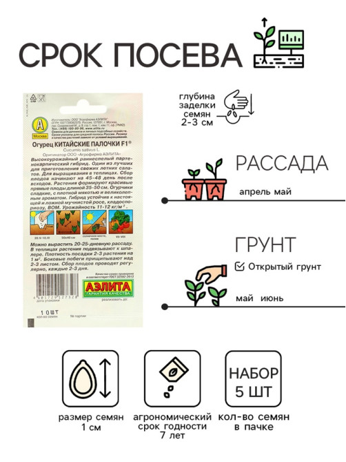 Набор семян Огурец «Китайские палочки», F1, партенокарпический, 5 пакетиков, «Аэлита»