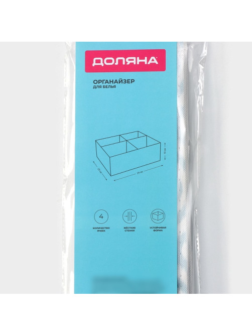 Органайзер для хранения белья Доляна «Лагуна», 4 ячейки, 29×29×10 см, бирюзовый