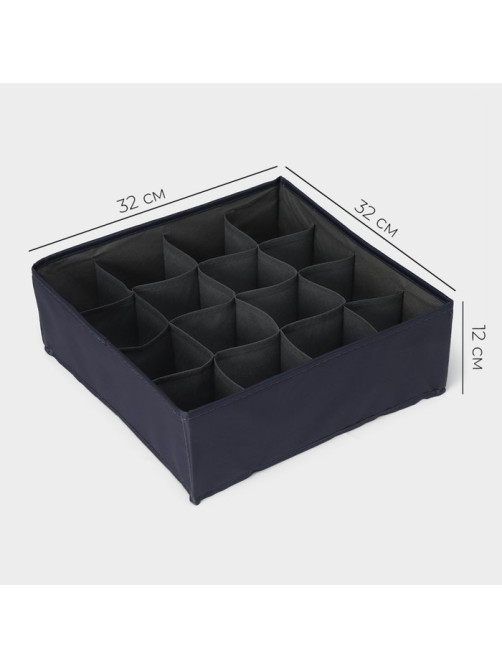 Органайзер для хранения белья LaDо́m, 16 ячеек, 32×32×12 см, графитовый