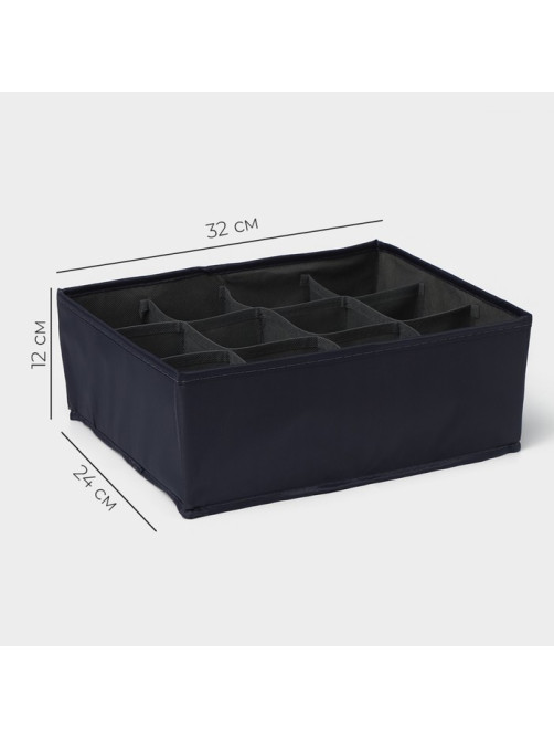 Органайзер для хранения белья LaDо́m, 12 ячеек, 32×24×12 см, графитовый