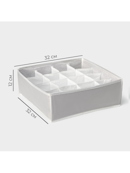 Органайзер для хранения белья LaDо́m, 16 ячеек, 32×32×12 см, серый