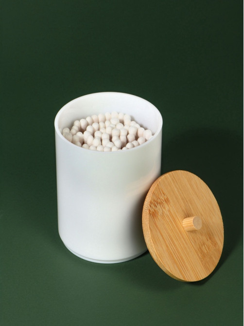 Органайзер для хранения ватных палочек «BAMBOO», с крышкой, d=6.8×10 см, белый, коричневый