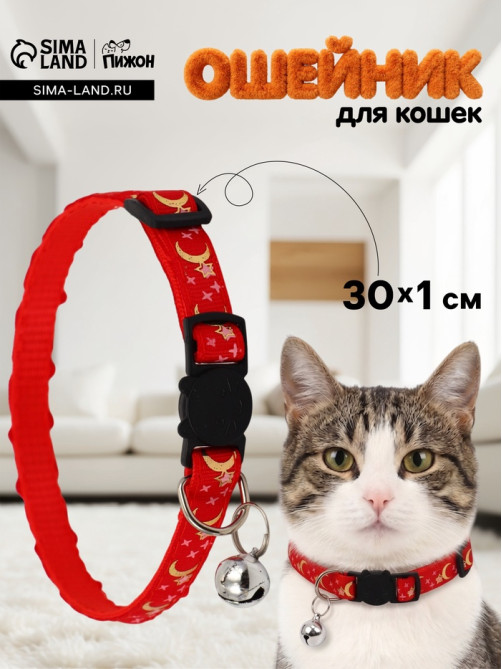 Ошейник для кошек «Пижон. Ночь»,30×1 см, с бубенчиком, полиэстер