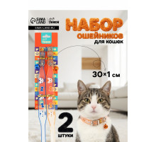 Набор ошейников для кошек «Пижон. Котя», 30×1 см, оранжевый, синий