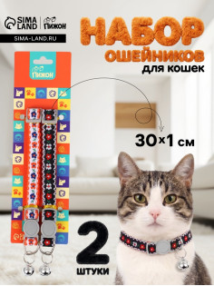 Набор ошейников для кошек «Пижон. По-полюшку», 30×1 см, оранжевый, чёрный