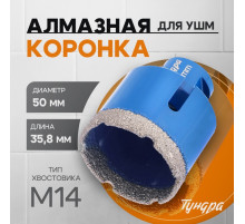 Коронка алмазная ТУНДРА, для УШМ, 50×35.8 мм, М14