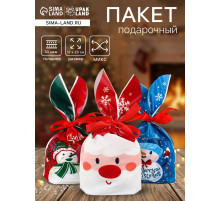 Пакет подарочный новогодний, полиэтиленовый с ушками «Дедушка Мороз», МИКС, 13×23 см
