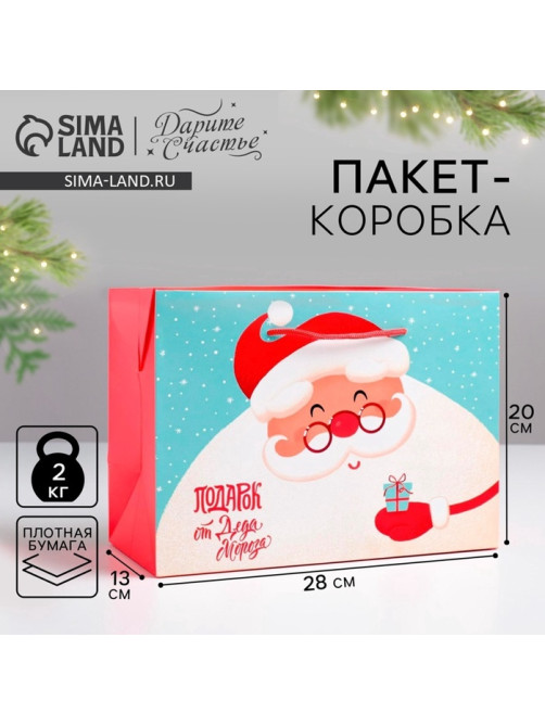 Пакет-коробка новогодний подарочный «Дед мороз», 28×20×13 см