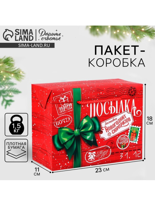 Пакет-коробка подарочный «Новогодняя посылка», 23×18×11 см