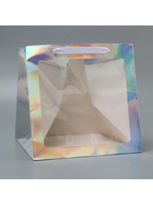 Пакет для торта и коробок, с квадратным дном и окном, голографический, 30×30×30 см
