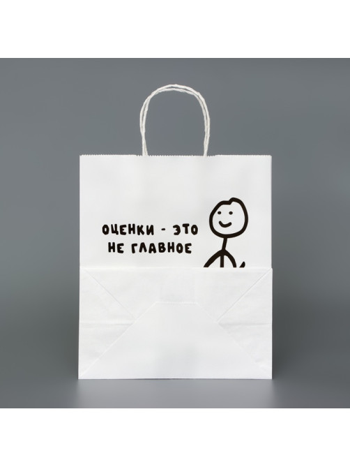 Пакет подарочный белый, с приколом, «Оценка - это не главное », 24×14×28 см