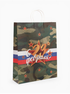 Пакет подарочный крафт «С 23 Февраля!» 42×33×10 см