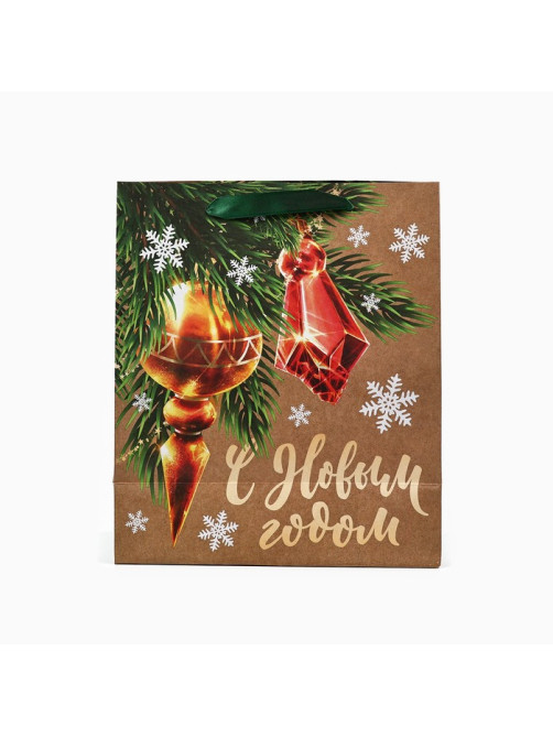 Пакет подарочный новогодний крафтовый «С Новым годом», ML 23×27×11.5 см
