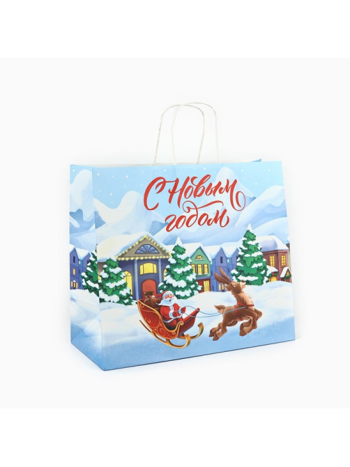 Пакет подарочный новогодний крафтовый «С Новым годом», 28×15×32 см